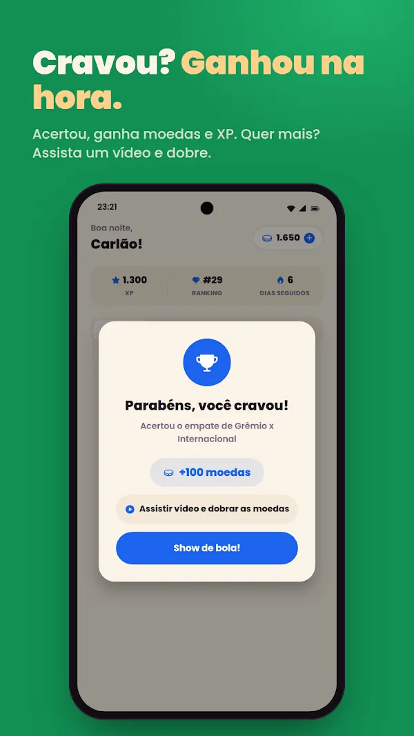 Cravou: outra tela do app