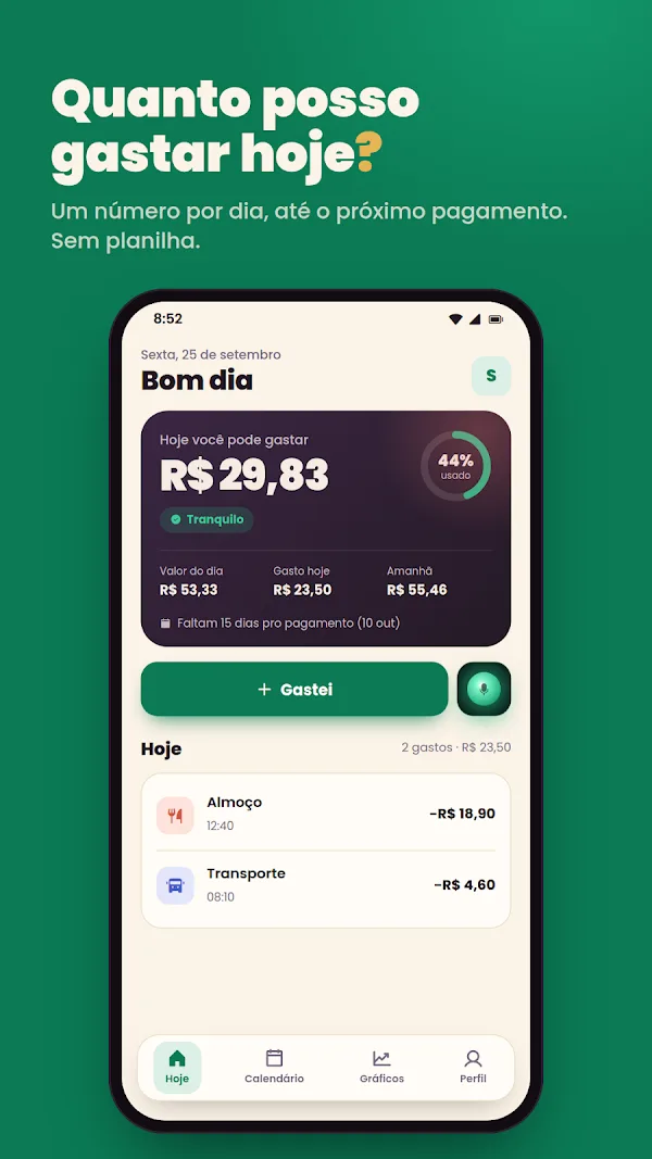 Sobrou: outra tela do app