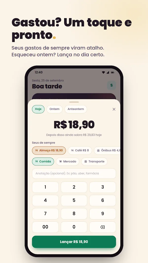 Sobrou: outra tela do app